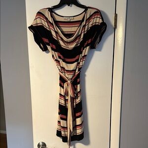 LOFT Black/tan multi stripe dress